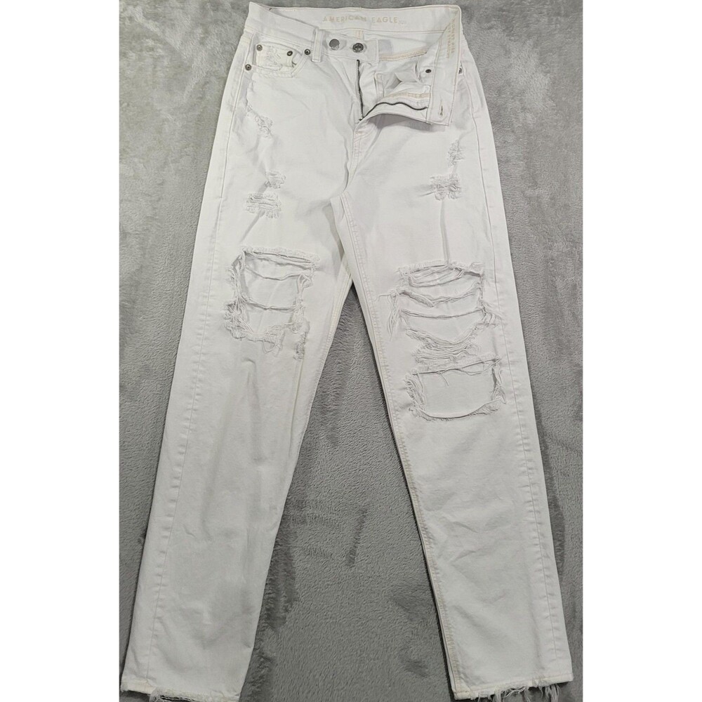American Eagle Outfitters Highest Rise Straight Jeans Womens 0 White Distressed
